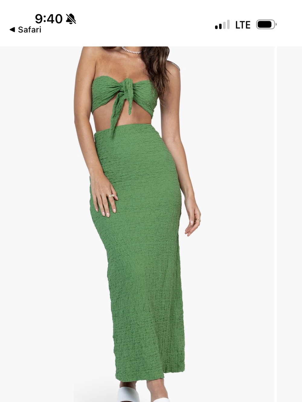 Princess Polly Green Crinkle Maxi Skirt set